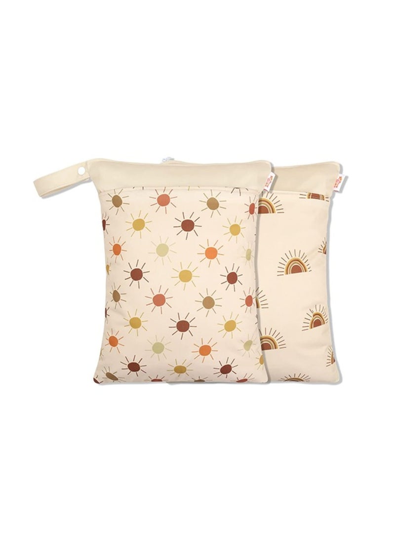 Zikra 2 Pack Wet Dry Bags for Baby Cloth Diapers Breast Pump Parts, Waterproof Reusable Wet Bag with Two Zippered Pockets Handle Beach Pool Gym Bag Stroller Yoga Toiletries Daycare Organizer - Image 1