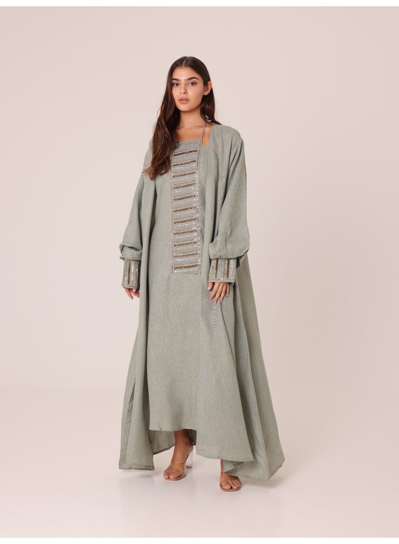 اكسا طقم قطعتين مزين بالترتر بخطوط فاخرة  أخضر - Image 2