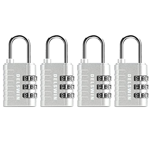 DELSWIN 3-Digit Small Combination Lock for Locker - 4 Pack Resettable Luggage Locks for Travel Backpack Suitcase - Gym Employee Locker Lock Combo Padlock - Image 1