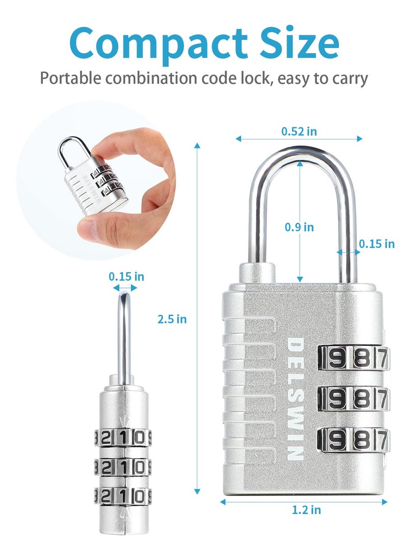 DELSWIN 3-Digit Small Combination Lock for Locker - 4 Pack Resettable Luggage Locks for Travel Backpack Suitcase - Gym Employee Locker Lock Combo Padlock - Image 4
