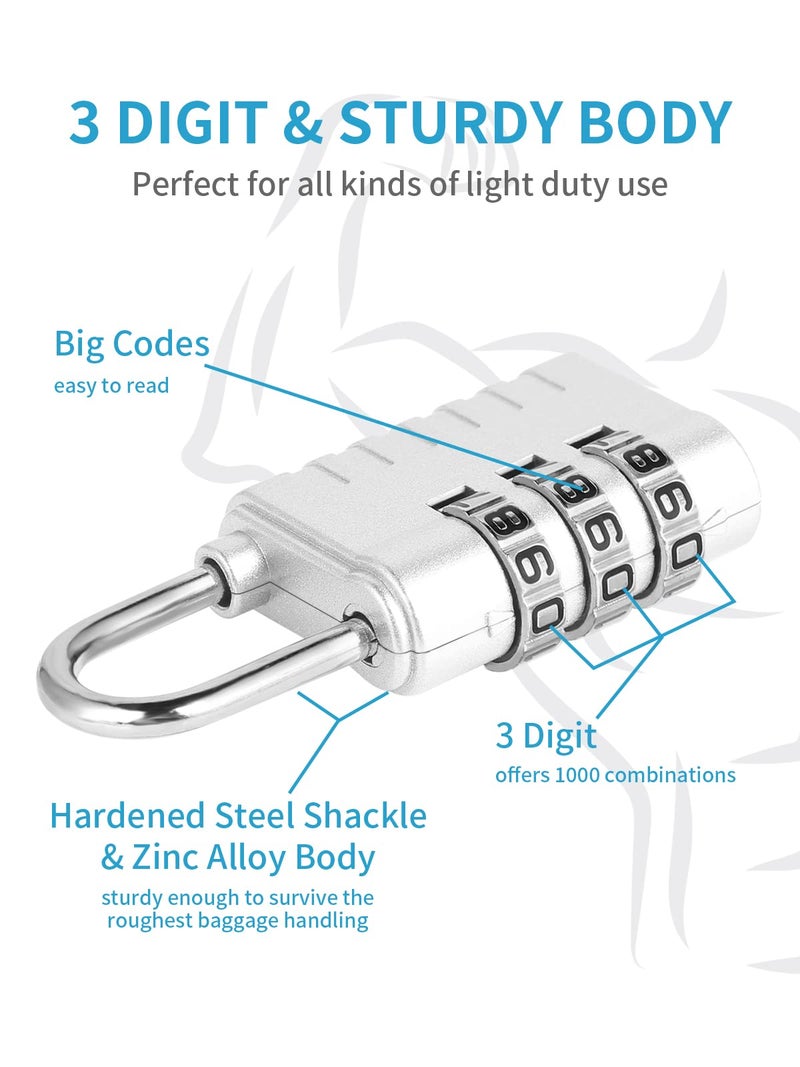 DELSWIN 3-Digit Small Combination Lock for Locker - 4 Pack Resettable Luggage Locks for Travel Backpack Suitcase - Gym Employee Locker Lock Combo Padlock - Image 5