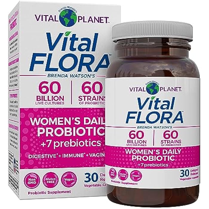 Vital Planet - Vital Flora Women’s Daily Probiotic 60 Billion CFU, 60 Diverse Strains, 7 Organic Prebiotics, Vaginal and Immune Support, Bloating, Digestive Health Probiotics for Women 30 Capsules - Image 1