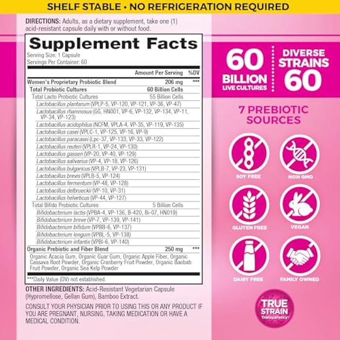 Vital Planet - Vital Flora Women’s Daily Probiotic 60 Billion CFU, 60 Diverse Strains, 7 Organic Prebiotics, Vaginal and Immune Support, Bloating, Digestive Health Probiotics for Women 30 Capsules - Image 2