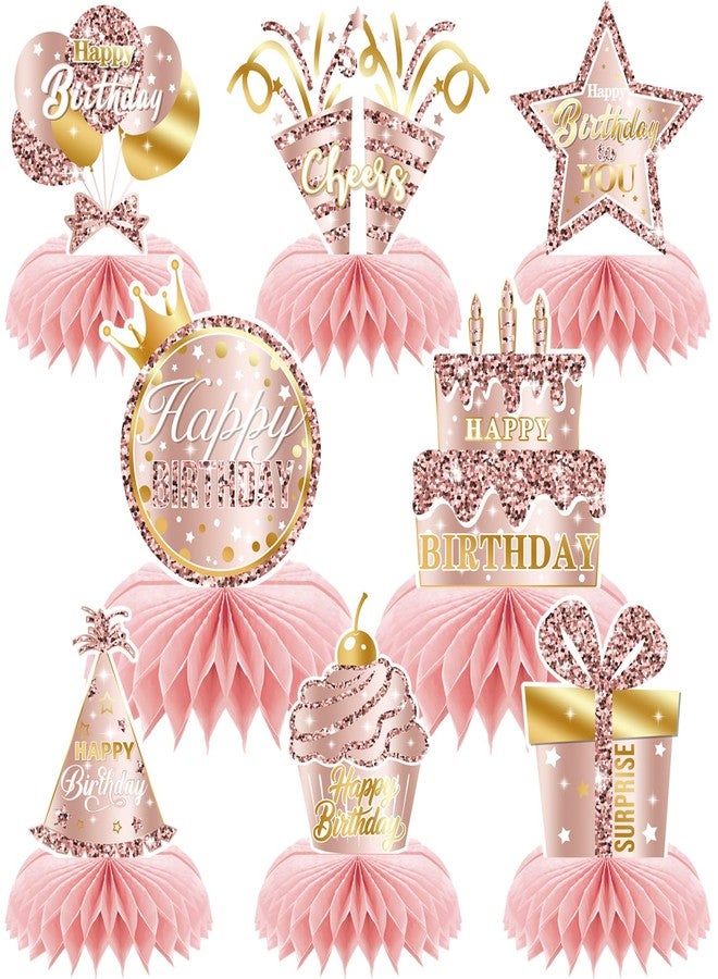 OUYANS Pink Rose Gold Birthday Honeycomb Centerpieces Decorations Rose Gold Theme Party Table Centerpieces Women Girl Party Glitter Honeycomb Table Toppers Supplies - Image 1