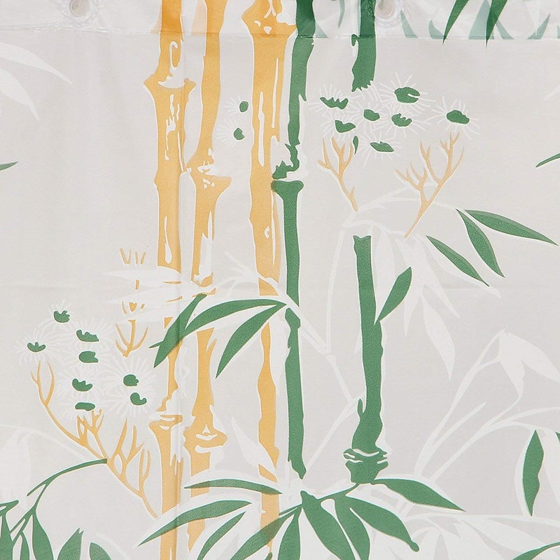 SHAVIN PVC Bamboo Printed Bathroom Shower Curtain with Hooks (54 x 84 Inches, Green) - Image 2