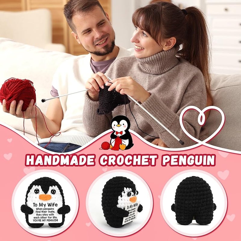CryCarrot Mini Crochet Penguin for Wife, Handmade Crochet Animals Wife Gifts from Husband, Wife Birthday Gifts Knitted Penguin Cute Decor, Christmas Stocking Stuffers Valentine's Romantic Gifts - Image 3
