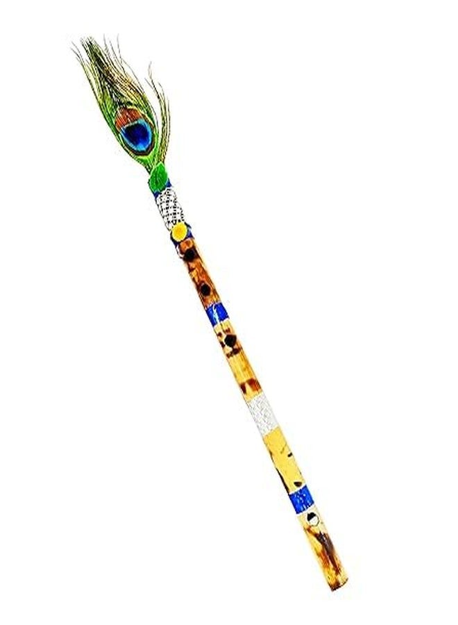 Awadh Bamboo Flute | Bansuri | Natural Medium Scale | for Professional/Beginner Basuri | Traditional flute with Peacock feather | 16 inch Bamboo Bansuri with peacock feather flute - Image 1