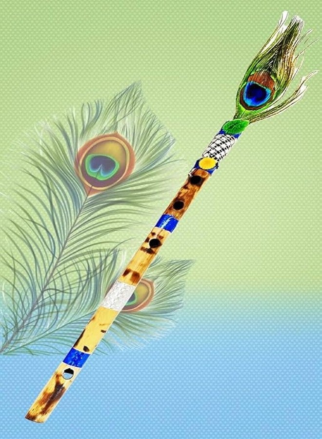 Awadh Bamboo Flute | Bansuri | Natural Medium Scale | for Professional/Beginner Basuri | Traditional flute with Peacock feather | 16 inch Bamboo Bansuri with peacock feather flute - Image 2