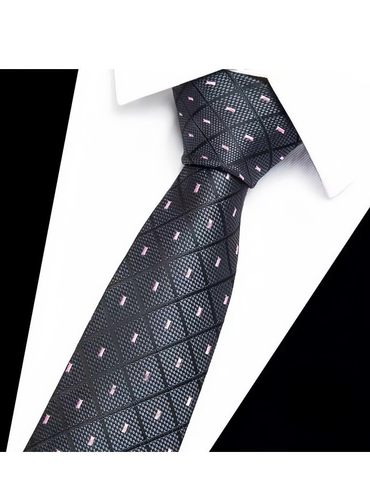 Men's Formal Necktie, Classic Checkered Pattern Design for Weddings & Formal Events, Elegant Textured Fabric Ties for Shirt and Suit-Black 
