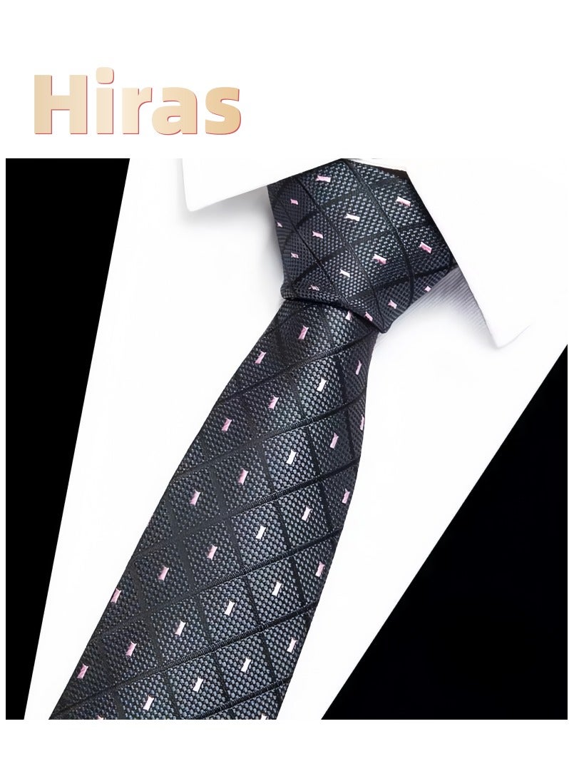 Hiras Men's Formal Necktie, Classic Checkered Pattern Design for Weddings & Formal Events, Elegant Textured Fabric Ties for Shirt and Suit-Black - Image 1