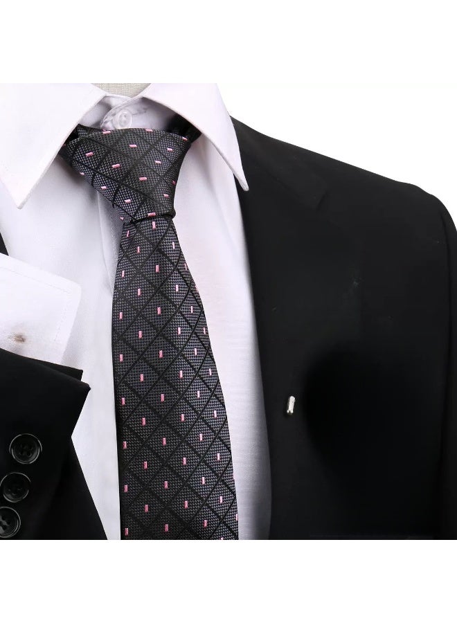 Hiras Men's Formal Necktie, Classic Checkered Pattern Design for Weddings & Formal Events, Elegant Textured Fabric Ties for Shirt and Suit-Black - Image 2