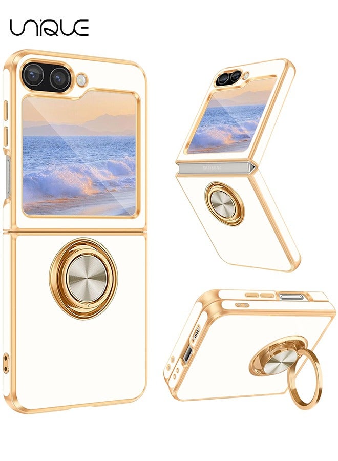 Unique For Samsung Galaxy Z Flip 6 Case - With 360° Rotatable Ring Bracket - [Magnetic Car Holder] For Samsung Z Flip 6 Shockproof Phone Case (White) - Image 1