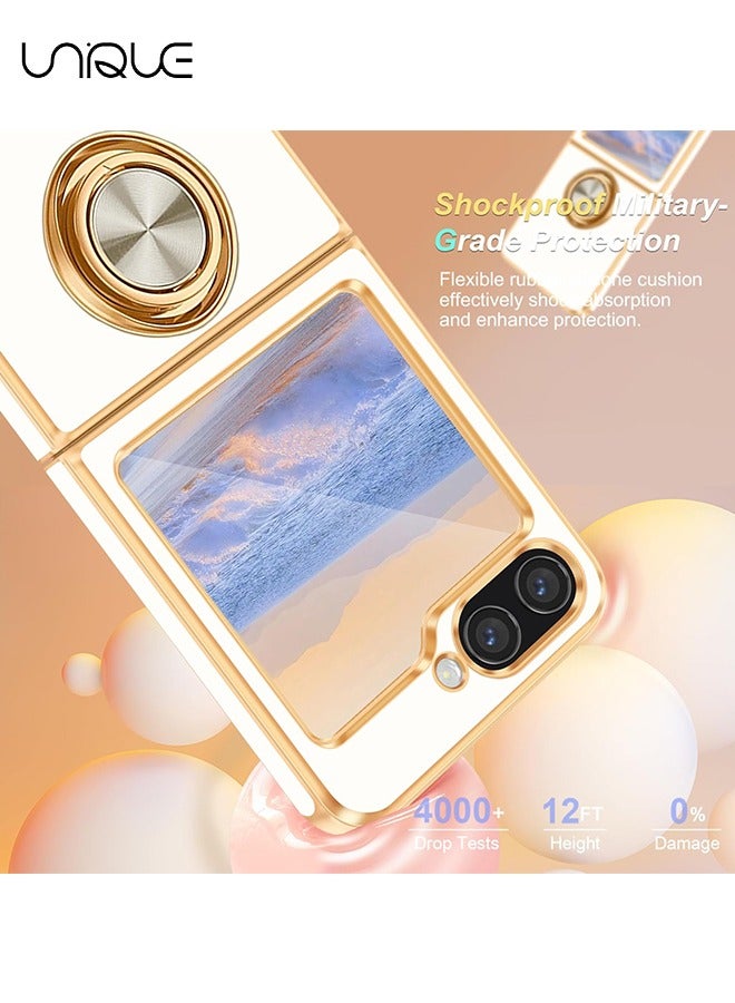 Unique For Samsung Galaxy Z Flip 6 Case - With 360° Rotatable Ring Bracket - [Magnetic Car Holder] For Samsung Z Flip 6 Shockproof Phone Case (White) - Image 2