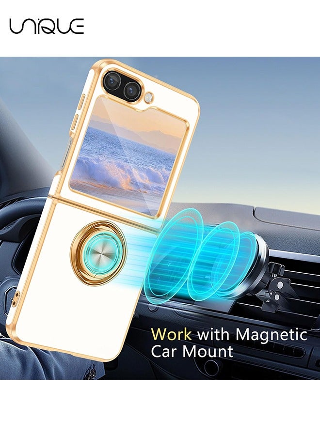 Unique For Samsung Galaxy Z Flip 6 Case - With 360° Rotatable Ring Bracket - [Magnetic Car Holder] For Samsung Z Flip 6 Shockproof Phone Case (White) - Image 4