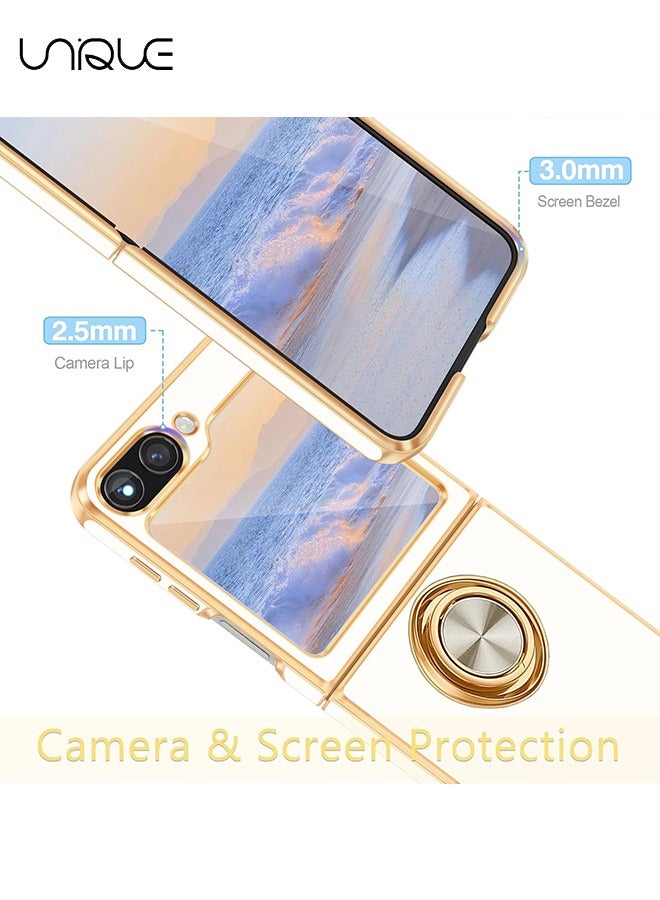 Unique For Samsung Galaxy Z Flip 6 Case - With 360° Rotatable Ring Bracket - [Magnetic Car Holder] For Samsung Z Flip 6 Shockproof Phone Case (White) - Image 5
