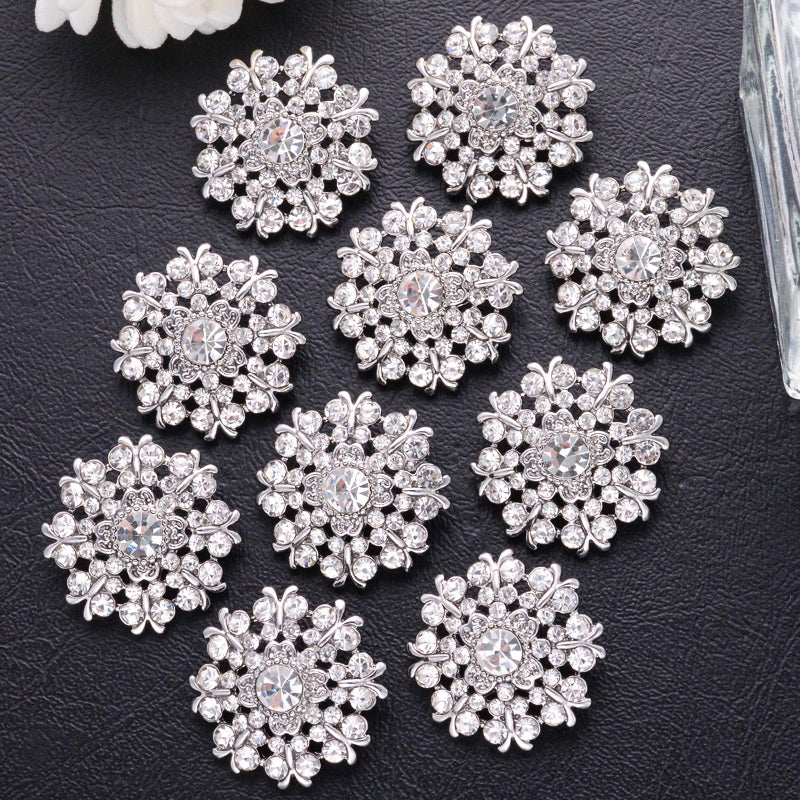 DYEESP 10PCS Rhinestone Buttons Crystal Diamond Buttons Accessory Embellishments for DIY Jewelry Crafts, Wedding Party Bridal Bouquet Clothes Hat Decoration (Clear-5) - Image 1