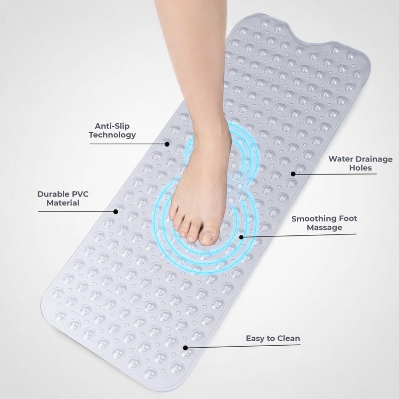 MOONLIGHT20015 Shower Bath Mat Non Slip Anti Mould & Mildew with Strong Suction Cups Grip and Drain Holes Soft Rubber Shower Mats - PVC Bathroom Mat Machine Washable (100x40cm, Clear) - Image 2