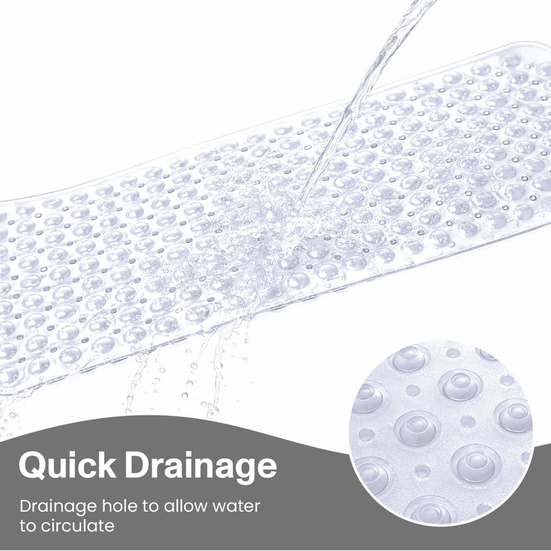 MOONLIGHT20015 Shower Bath Mat Non Slip Anti Mould & Mildew with Strong Suction Cups Grip and Drain Holes Soft Rubber Shower Mats - PVC Bathroom Mat Machine Washable (100x40cm, Clear) - Image 3