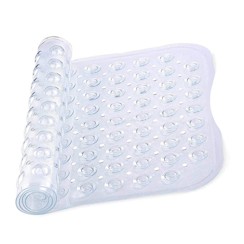 MOONLIGHT20015 Shower Bath Mat Non Slip Anti Mould & Mildew with Strong Suction Cups Grip and Drain Holes Soft Rubber Shower Mats - PVC Bathroom Mat Machine Washable (100x40cm, Clear) - Image 1
