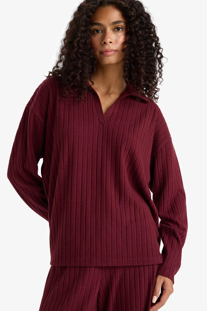 ديفاكتو Relax Fit Polo Collar Camisole Long Sleeve T-Shirt