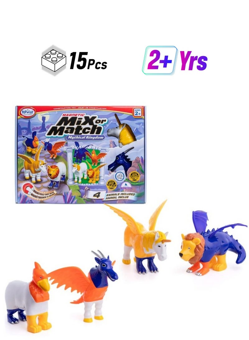 POPULAR PLAYTHINGS Magnetic Mix or Match Mythical Kingdom Toy Play Set, 15 Pieces - Image 1