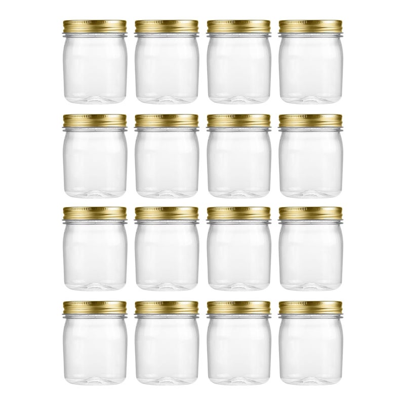 novelinks 8 oz Clear Plastic Jars with Screw-On Lids - BPA-Free Refillable Storage Containers for Slime, Spices, Crafts, Kitchen & Home Organization (16 Pack,Gold) - Image 1