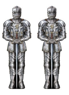 Beistle Beistle Knight Suit of Armor Photo Prop Backdrop, 6' Tall, Set of 2 - Medieval Themed Party Decoration, Cut Out Fantasy Decor  - Image 1