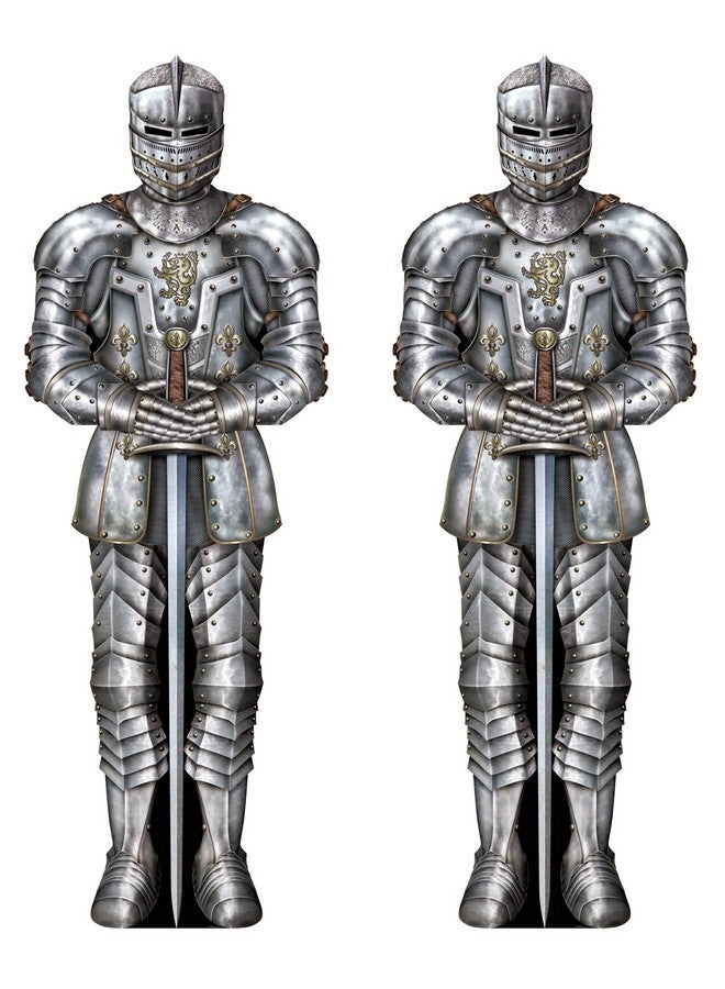 Beistle Knight Suit of Armor Photo Prop Backdrop, 6' Tall, Set of 2 - Medieval Themed Party Decoration, Cut Out Fantasy Decor - Image 1