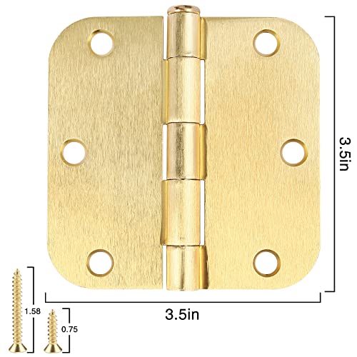 JIW Door Hinges Satin Brass 3.5 Inch x 3.5" Interior Gold Door Hinges for Doors 12 Pack Brushed Brass Door Hinges 3-1/2" Rounded 5/8"Radius Corners Bedroom Residential Standard Indoor Door Hardware Hinge - Image 2