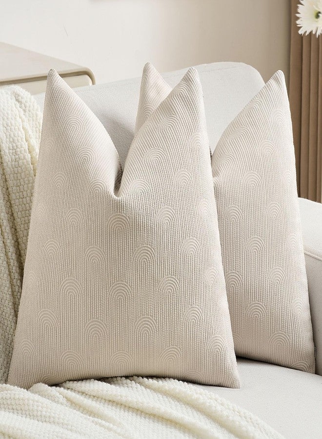 FUTEI Beige Chenille Decorative Throw Pillow Covers 18x18 Inch Set of 2,Soft Cozy Striped Geometric Patterns Cushion Case,Modern Home Decor for Couch Bed Living Room - Image 1