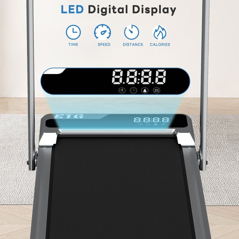 إي تي جي مشاية كهربائية منزلية مدمجة مع شاشة LED، محرك هادئ بقوة 0.65 حصان، مستوىان يدويان للميل، سرعة 1-10 كم/س، تحمل حتى 100 كجم للمشي والجري البطيء - Image 5