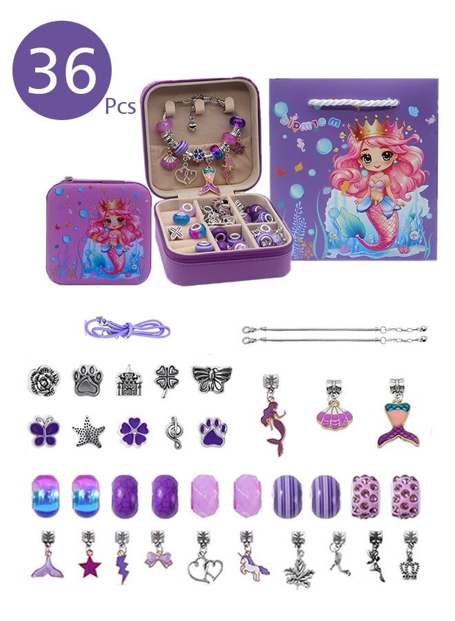 Lemon 36PCS Charm Bracelet Making Kit, Girls Beads for Jewelry Making Kit, with Jewelry Box, for DIY Craft Jewelry Gift, For 7-14 Year Old Girl - Image 1