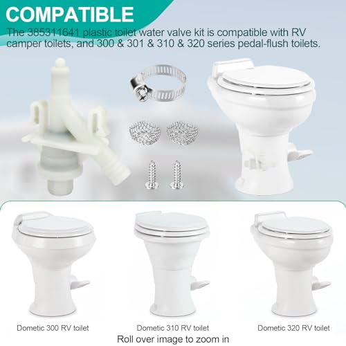 Ophjerg 385311641 RV Toilet Water Valve for Dometic 300 301 310 320 and Sealand Toilets, RV Toilet Replacement Parts for Dometic Water Valve Kit Includes Hose Clamp and Hardware Kit - 2 Pack - Image 2