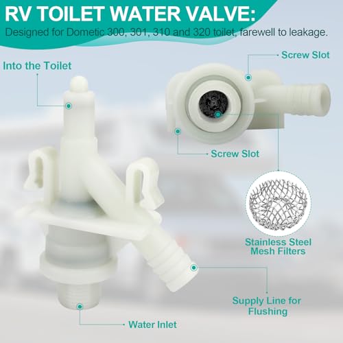 Ophjerg 385311641 RV Toilet Water Valve for Dometic 300 301 310 320 and Sealand Toilets, RV Toilet Replacement Parts for Dometic Water Valve Kit Includes Hose Clamp and Hardware Kit - 2 Pack - Image 4