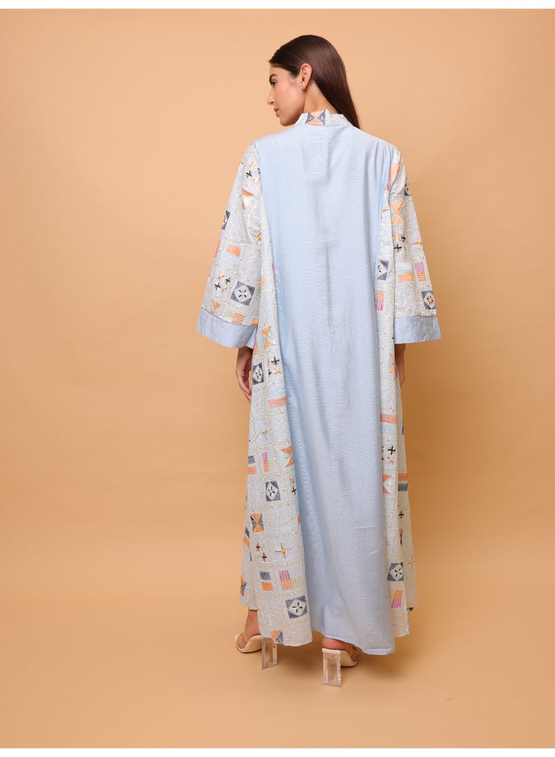 IKKXA Luxury Geometric Details Sequin Front Jalabiya IK4018 Blue - Image 4