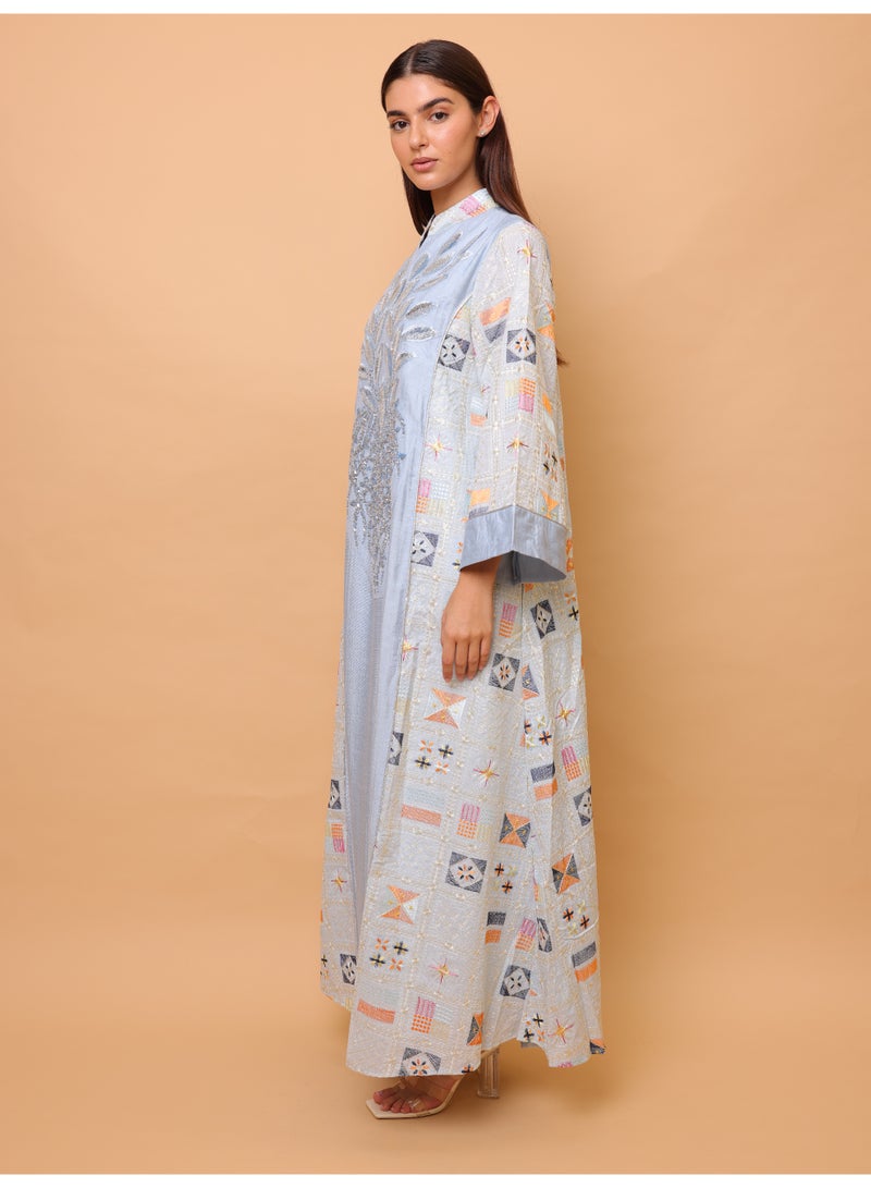 IKKXA Luxury Geometric Details Sequin Front Jalabiya IK4018 Blue - Image 3