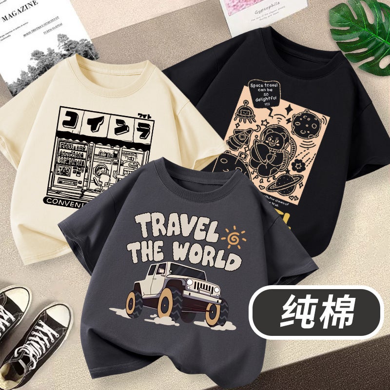 Boys' Short-Sleeved T-Shirt Off-Road Vehicle Cartoon Children'S Wear Summer Cotton Breathable Children'S Top - Image 2