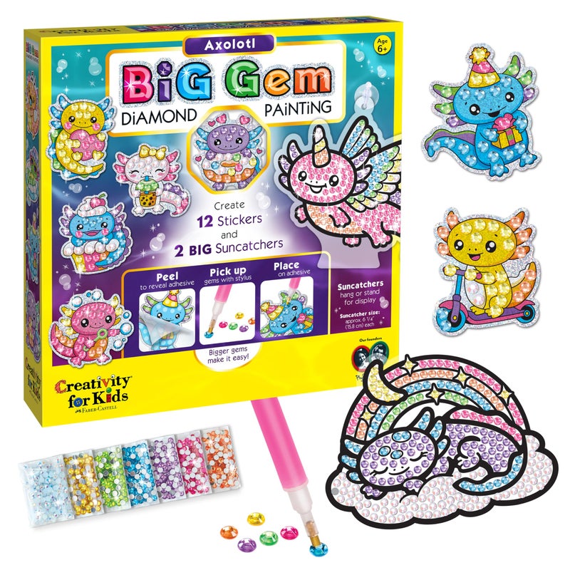 Creativity for Kids Big Gem Diamond Painting Kit: Axolotl Stickers & Suncatcher Kit - Boys and Girls Art & Craft, Axolotl Toys and Gifts for Kids (Ages 6+) - Image 1
