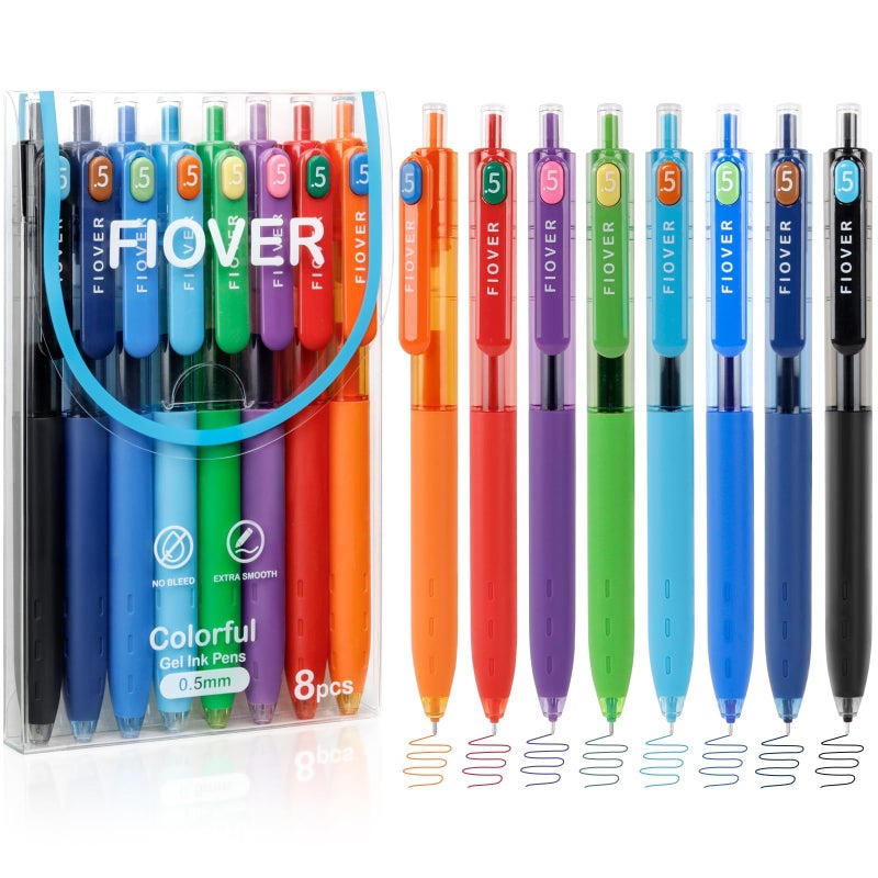 FIOVER Colored Gel Pens, 0.5mm Quick Dry Ink Fine Point Smooth Writing Colorful Pens for Journaling, School Supplies, Gifts for Nurses and Teens, Stocking Stuffers for Women (8PCS) - Image 1