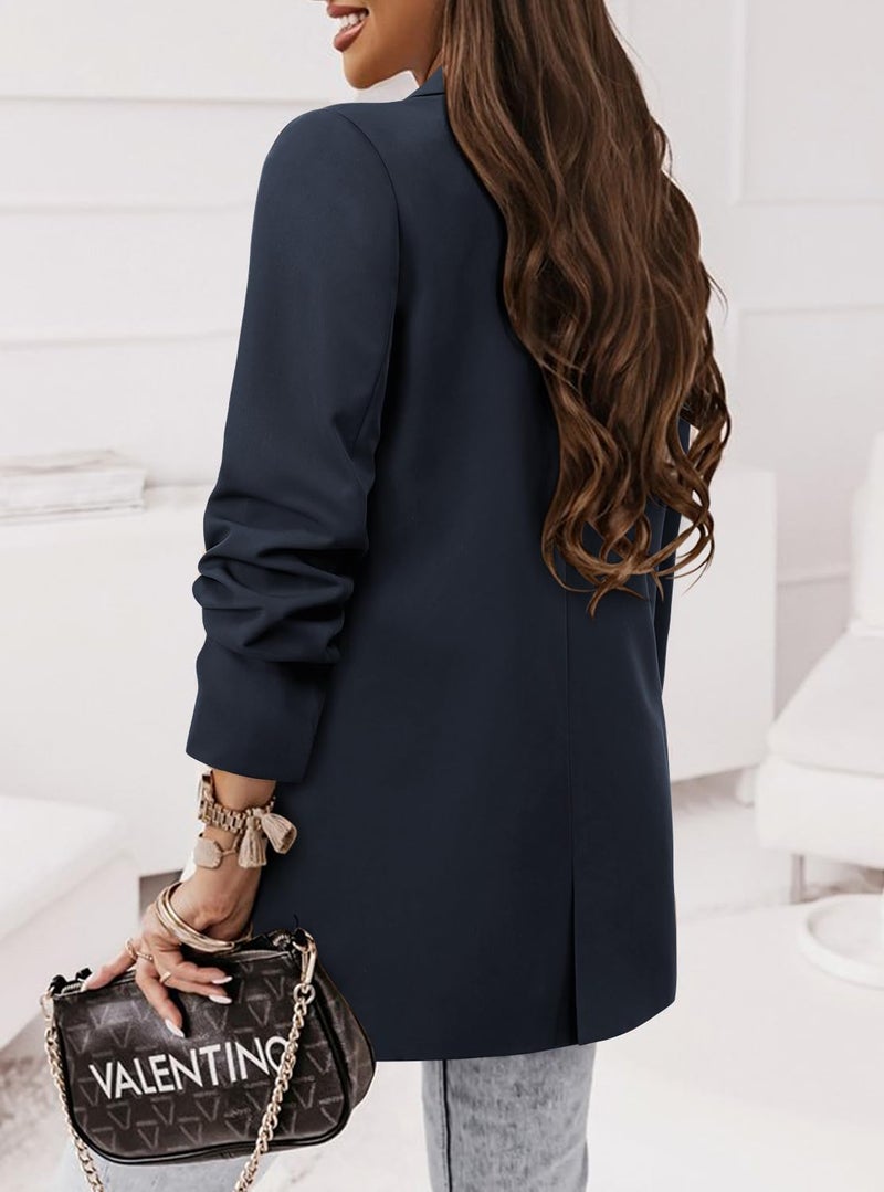 CRAZY GRID Women Business Casual Blazer Jacket Fashion Work Professional Suit Jacket Ladies Light Buttons Formal Office Blazer M Navy Blue - Image 5