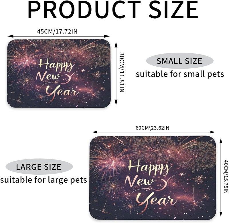 Pet Feeding Mat Happy New Year Pink Gold Text Gold Fireworks Starlight Dog Food Mat for Food Water No Stains Quick Dry Dispenser Cat Bowl Mats for Messy Drinkers 18X12In - Image 4