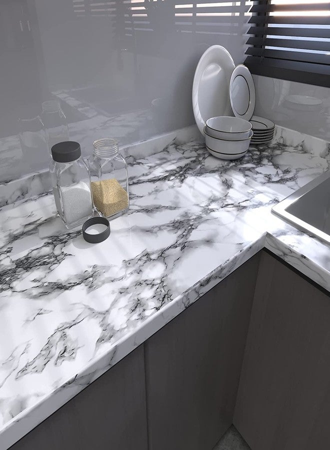 VOLEAAR Glossy Black and White Marble Contact Paper 35 x 196 Inches Peel and Stick Wallpaper Vinyl Film Self Adhesive Removable Waterproof Wall Paper for Cabinet Countertop Kitchen Bathroom - Image 3