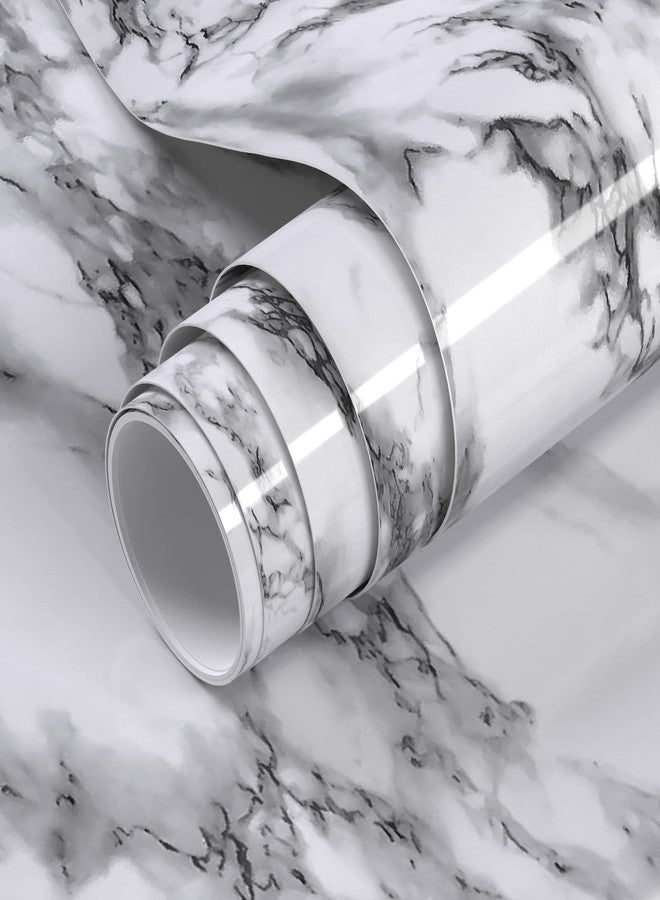 VOLEAAR Glossy Black and White Marble Contact Paper 35 x 196 Inches Peel and Stick Wallpaper Vinyl Film Self Adhesive Removable Waterproof Wall Paper for Cabinet Countertop Kitchen Bathroom - Image 1