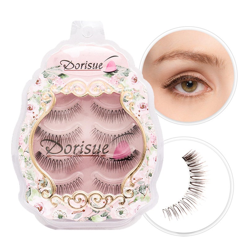 Dorisue Brown False Eyelashes for Light Hair Natural Looking Lashes Perfect for Blonde and Fair Skin Graduated Volume 510mm 4 Pairs E7