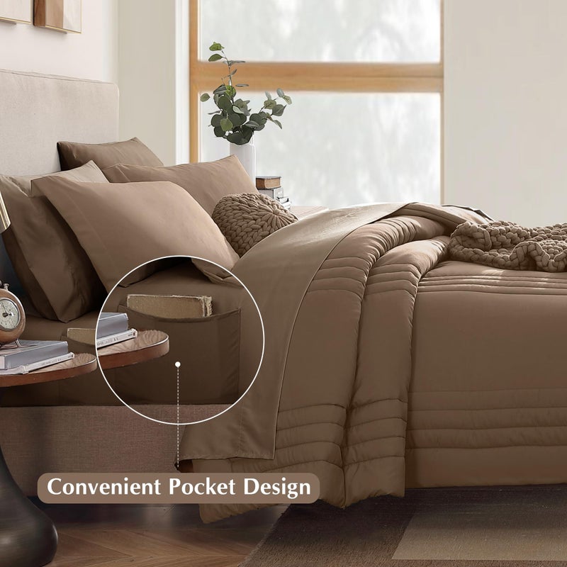 Monbix King Size Comforter Set - 7 Pieces Bed in a Bag King, Raw Umber Bedding Sets with Comforter, All Seasons Comforter Bed Set with Sheets, Pillowcases & Shams - Image 4
