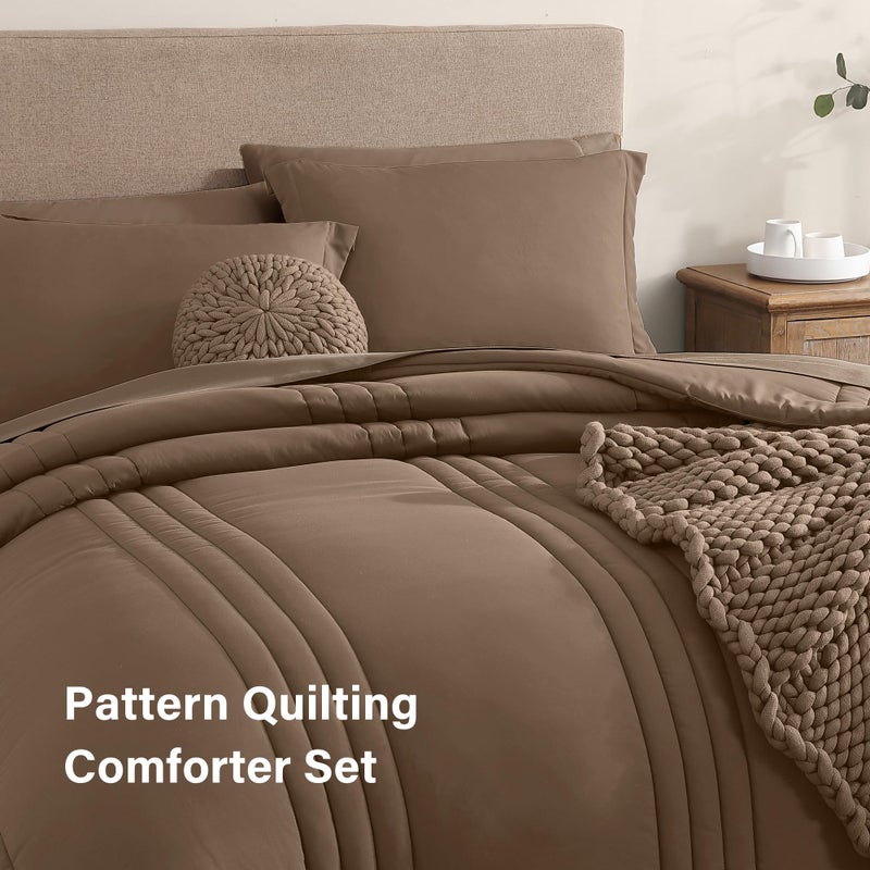 Monbix King Size Comforter Set - 7 Pieces Bed in a Bag King, Raw Umber Bedding Sets with Comforter, All Seasons Comforter Bed Set with Sheets, Pillowcases & Shams - Image 3