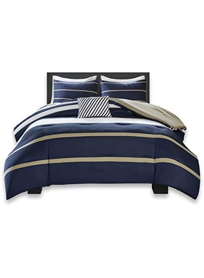 Comfort Spaces Casual Comforter Set Sporty Design, Vibrant Color, Active Lifestyle Boys Bedroom Décor, All Season Soft Microfiber Bedding Set, Decorative Pillow, Sham Blue/White Queen 4 Piece - Image 1