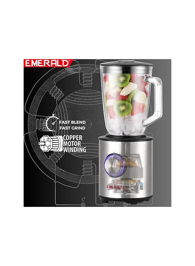 Emerald Masterblender Duo 1.5 Litre Glass Blender & 250 Gms Dry Grinder, 800 Watts, EK730MBG. - Image 5