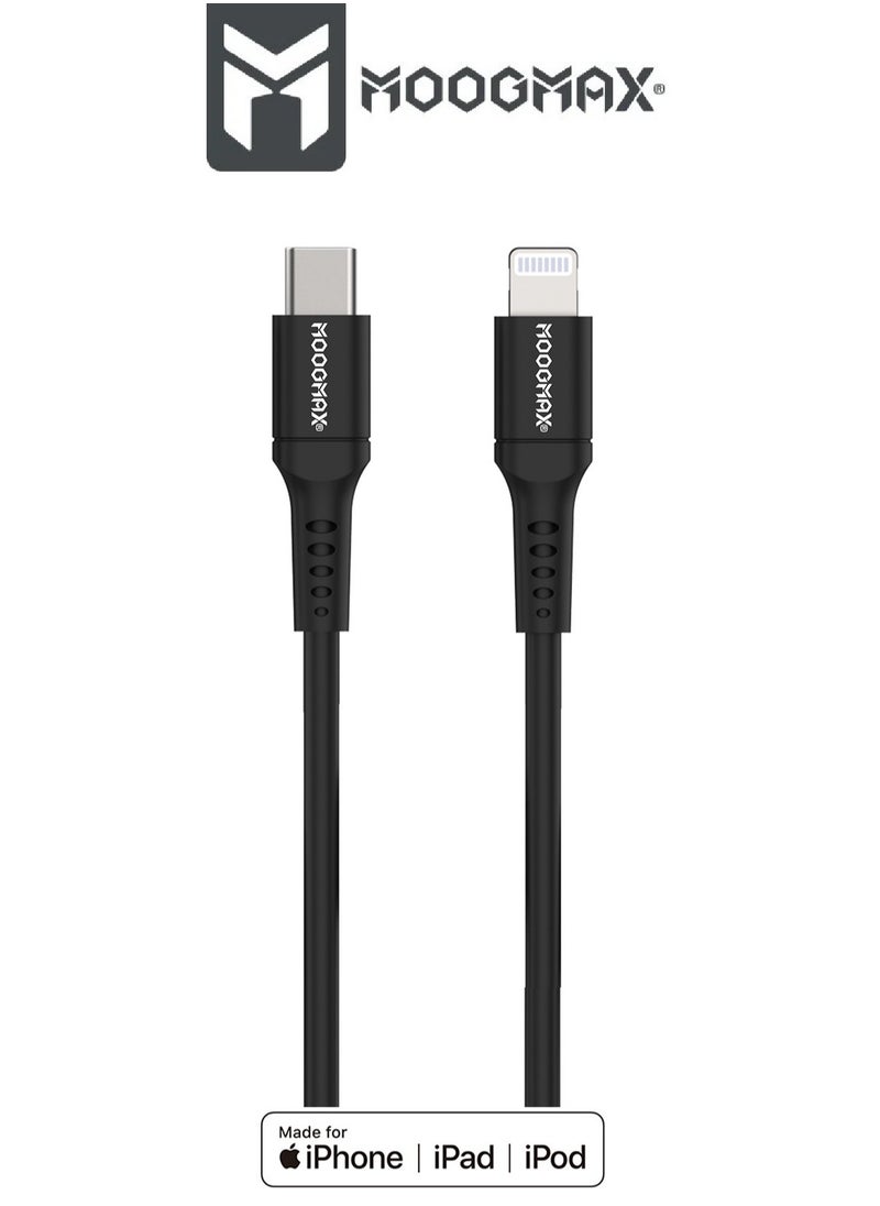MOOGMAX - Type-c to lightning plastic charging and sync cable 1M supports fast charing certificated from Apple MFIblack from Moogmax - Image 1