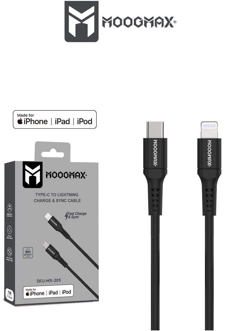 MOOGMAX - Type-c to lightning plastic charging and sync cable 1M supports fast charing certificated from Apple MFIblack from Moogmax - Image 1